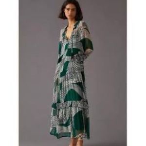 ANTHROPOLOGIE MARAIS PRINTED CHIFFON MAXI DRESS
